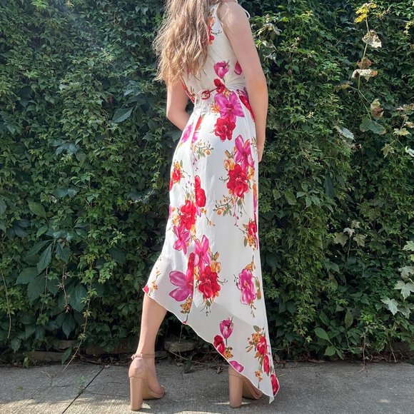 White and pink floral asymmetrical maxi dress - Picture 2 of 8